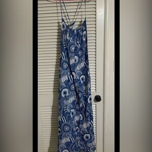 Banana Republic Blue and White Pleated Maxi Skirt